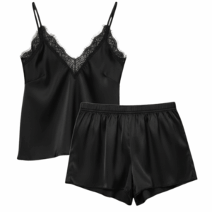 Shorts Doll Liebe Em Cetim Com Renda Loungewear Preto