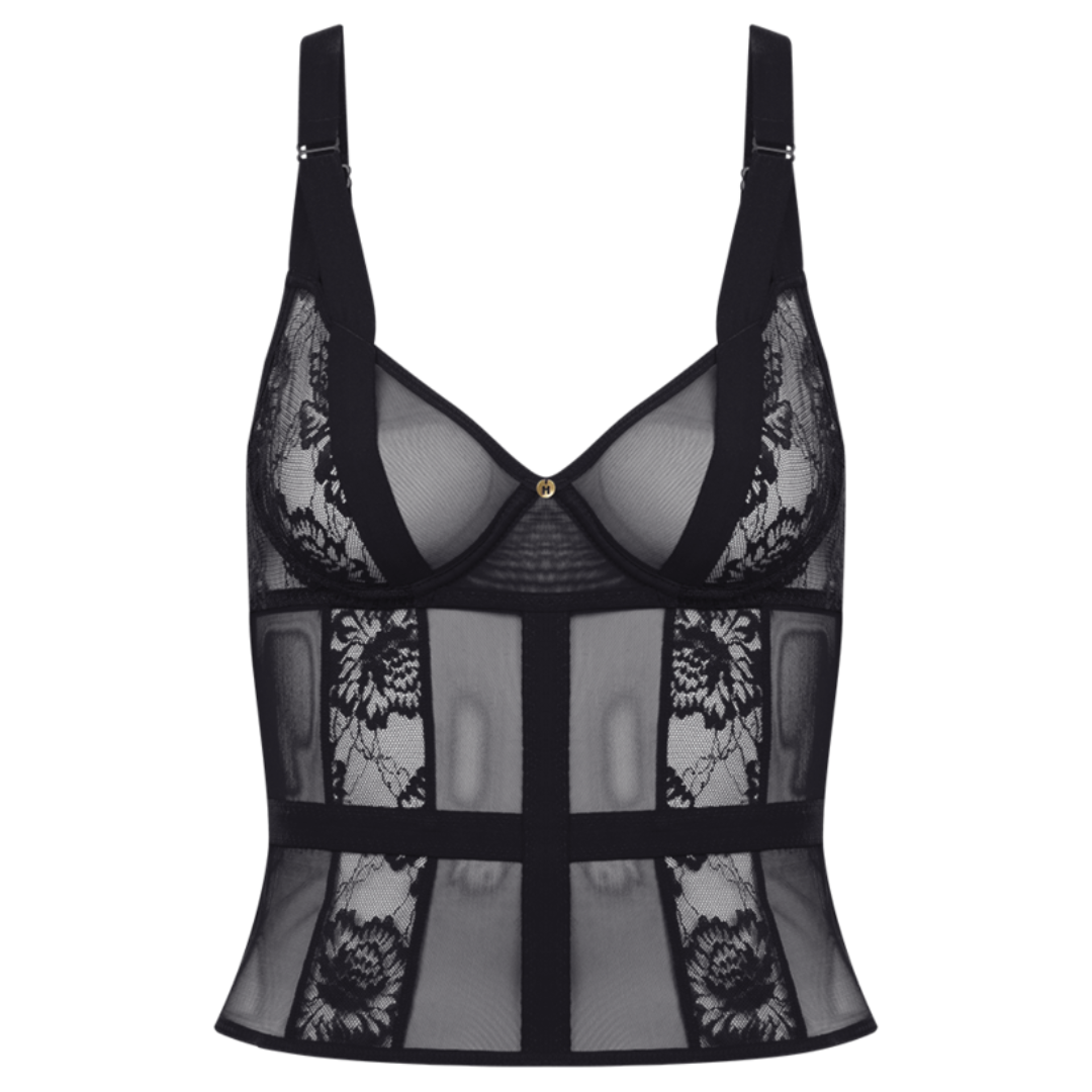 Corselet Hope Sem Bojo Em Tule E Renda Preto Coleção Muse – Angel