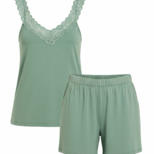 Short Doll Bonjour Em Viscose Com Renda Verde Hortelã Coleção Alma Serena