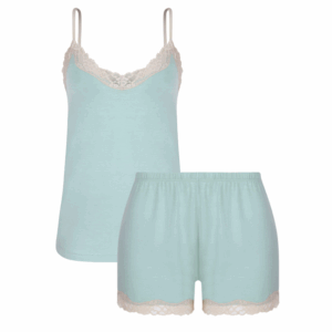 Short Doll Hope Alças Finas Em Viscose E Renda Azul Melodia Coleção Moon